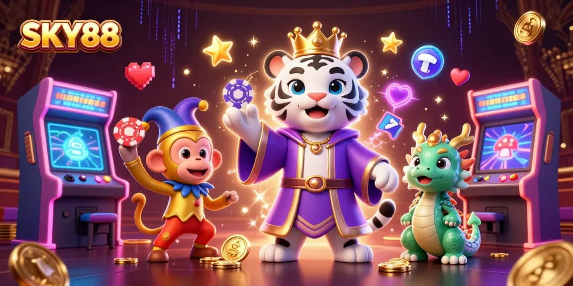 Experience thrilling gaming with SKY88: vibrant characters and dynamic casino elements come alive.