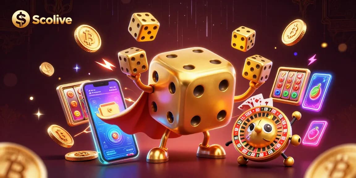 Socolive showcases a lively casino scene with a massive dice golem and vibrant slot elements.
