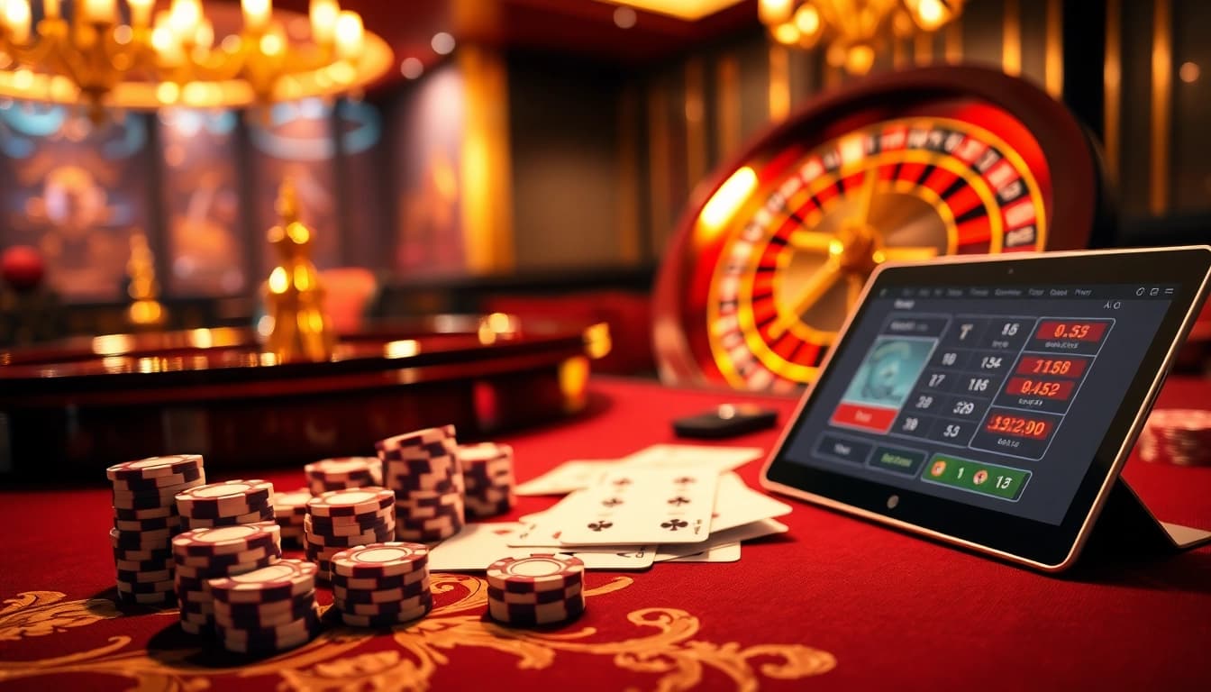 Experience the excitement of RR88.com with a luxurious casino scene featuring elegant poker chips and cards.