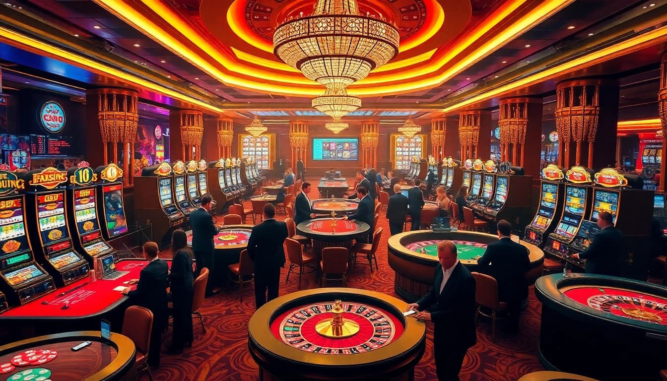 C168 casino players enjoying vibrant gaming with roulette and poker tables.