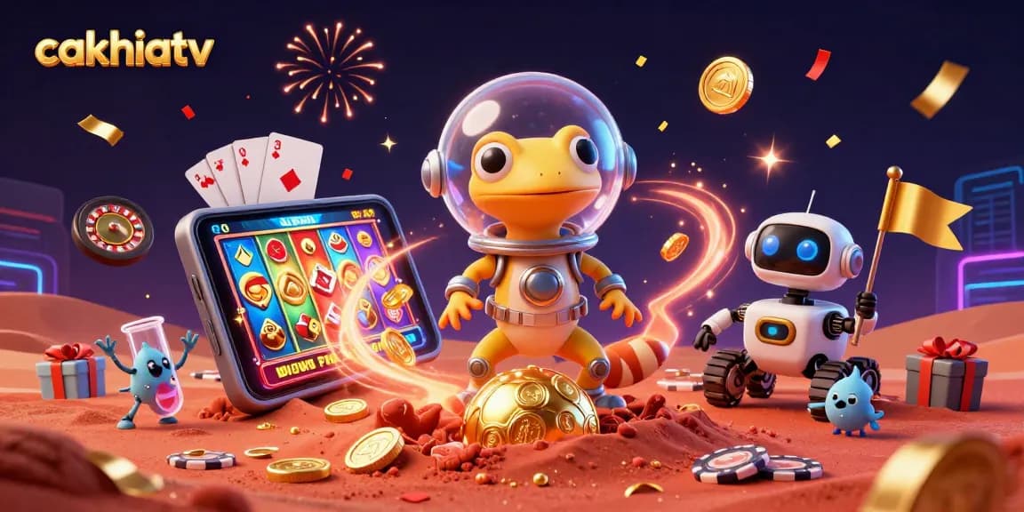 Engage with cakhiatv's thrilling casino experience as the Martian gecko uncovers a golden casino.