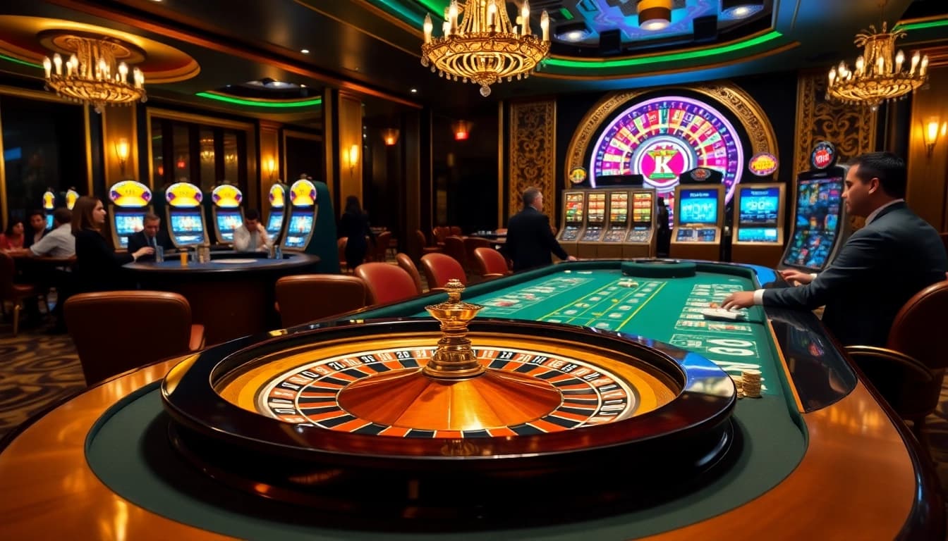 Experience the thrilling gambling atmosphere at Luckywin with exciting roulette and vibrant slot machines.