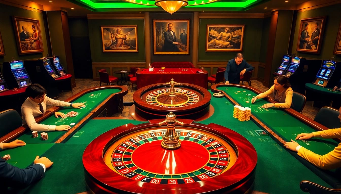 Experience the excitement of C168 with professional dealers and vibrant poker tables in a luxurious casino setting.