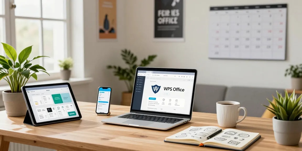 Dynamic scene of a professional focused on WPS Download in a contemporary home office.