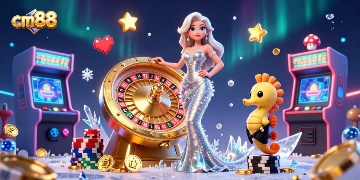 Engage at cm88 with a glamorous casino scene featuring a stunning mermaid beside a golden roulette wheel.