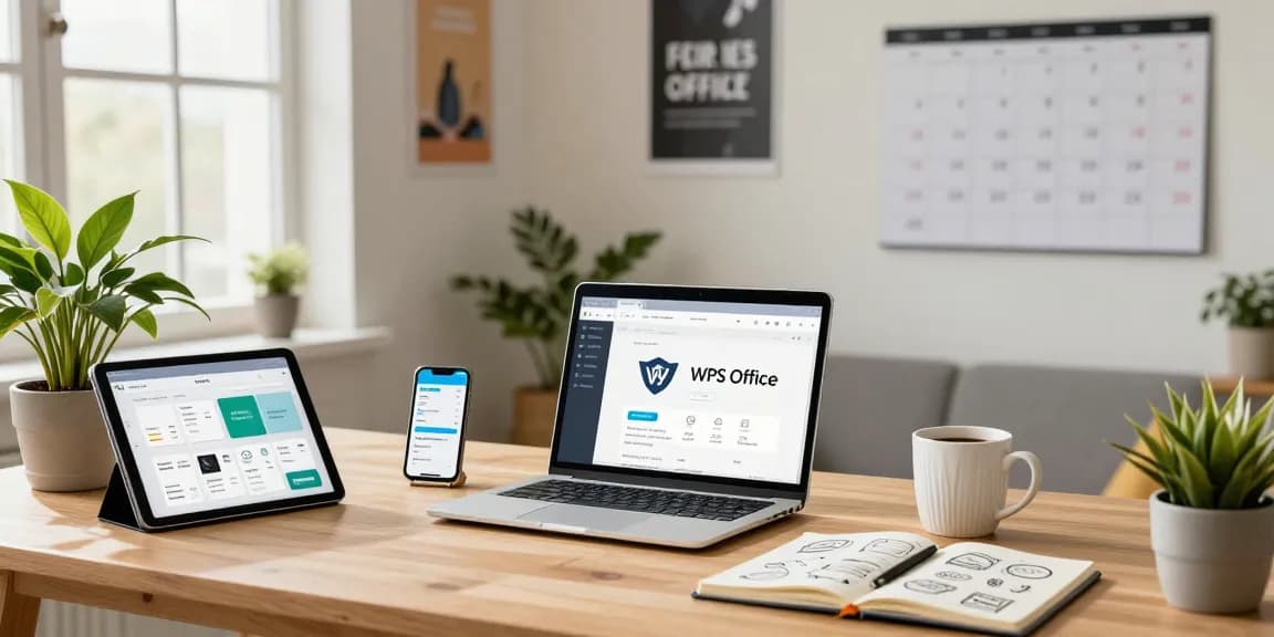 Dynamic scene of a professional focused on WPS Download in a contemporary home office.