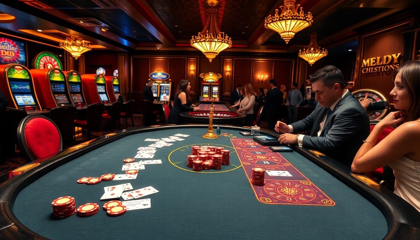 Experience the excitement of gambling at UU88 with our vibrant casino scene featuring live poker and slot machines.