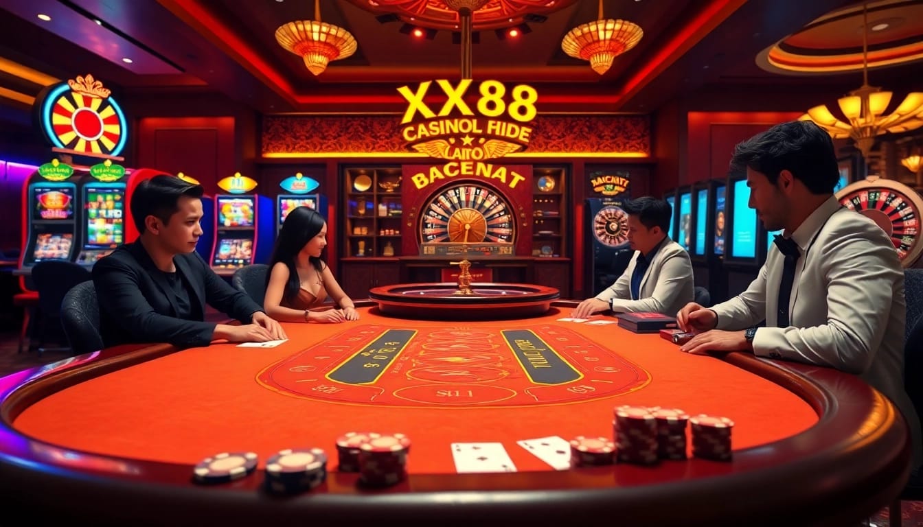 Experience the thrill of Baccarat at XX88 with vibrant casino visuals and exciting gameplay.