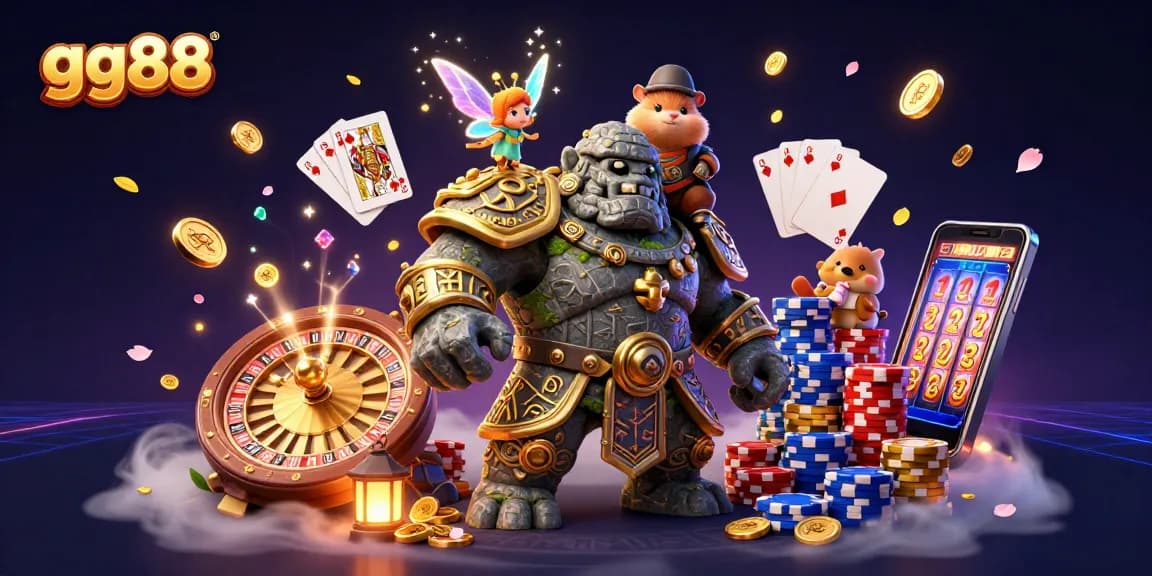 Experience winning at GG88 with animated casino characters and vibrant gaming elements.