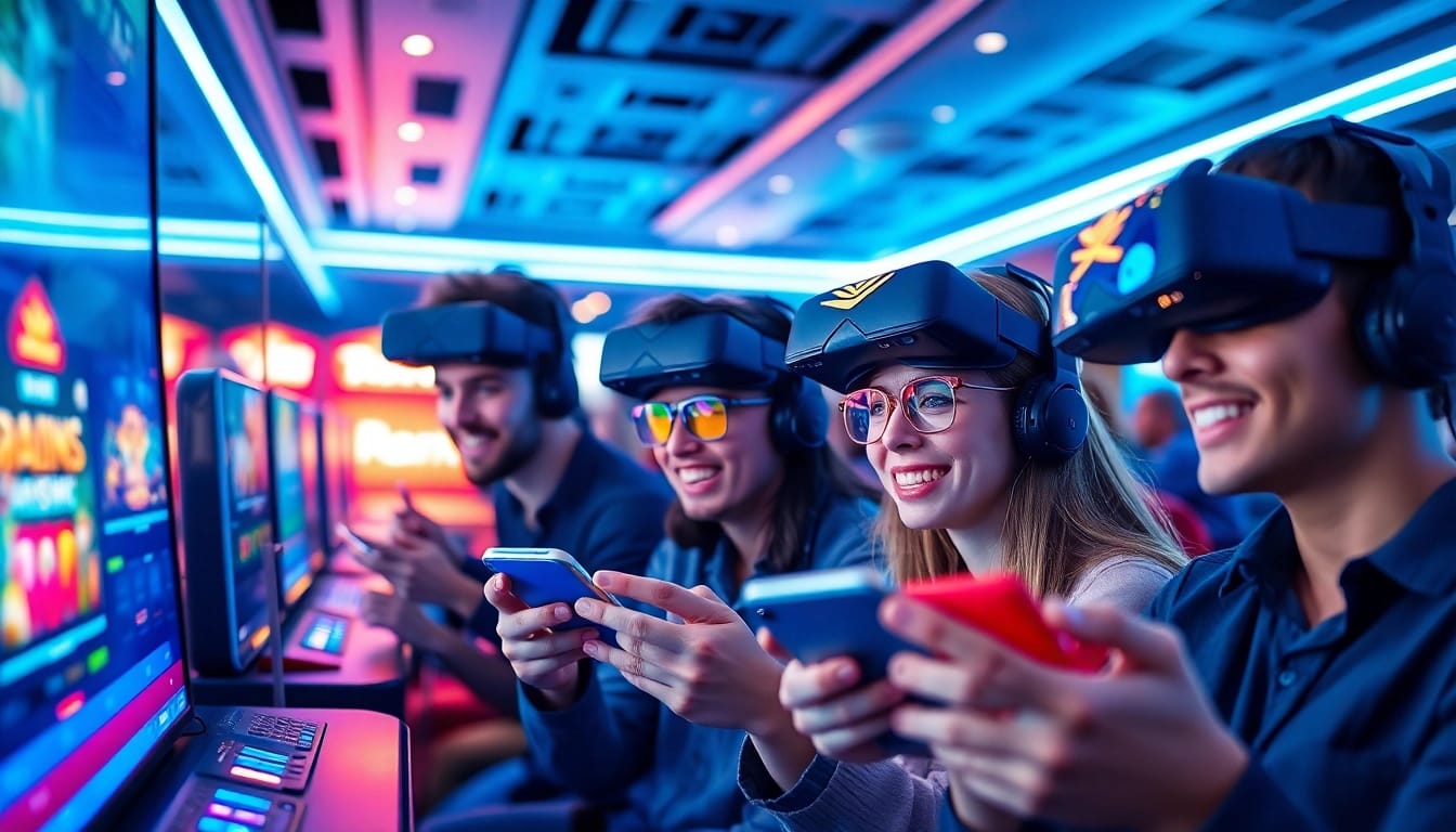 NOHU online gaming experience with players engaged in vibrant casino games on mobile devices.