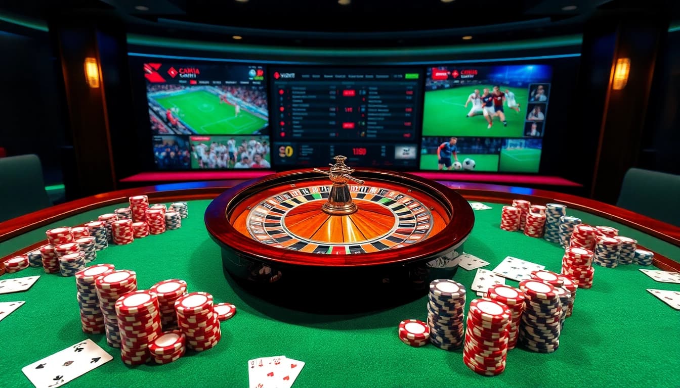 Cakhia tv showcases an exciting casino scene with roulette and poker elements, emphasizing high-stakes gambling.