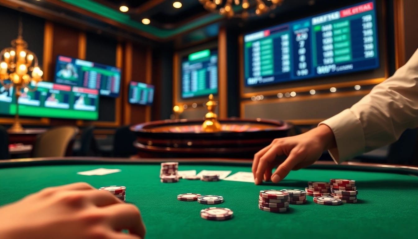 KJC pro showcases a luxurious casino environment with poker tables, chips, and elegant setting.
