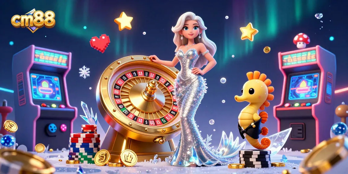 Engage at cm88 with a glamorous casino scene featuring a stunning mermaid beside a golden roulette wheel.