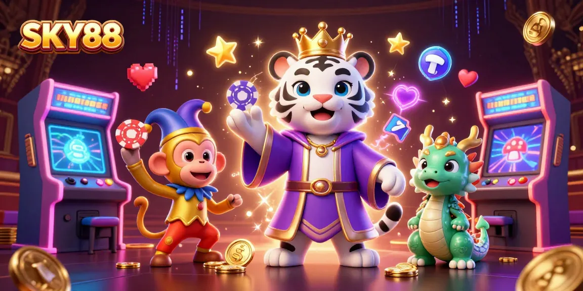 Experience thrilling gaming with SKY88: vibrant characters and dynamic casino elements come alive.