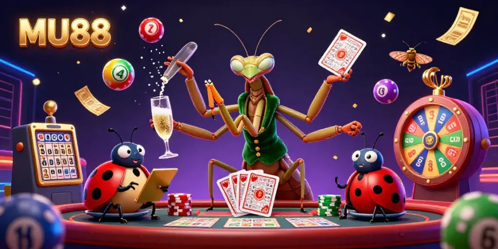 Experience the vibrant action of MU88 casino with a mantis card sharp and colorful elements in this immersive scene.