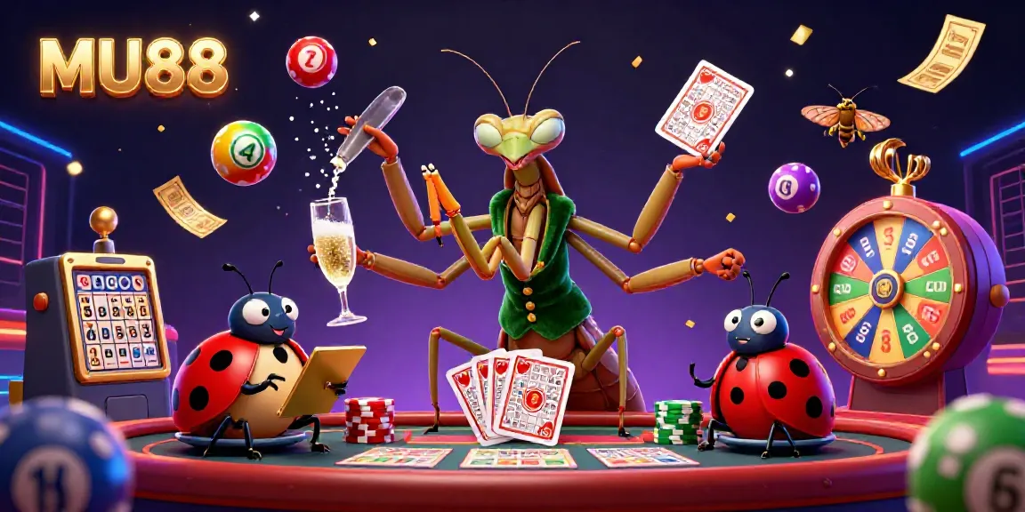 Experience the vibrant action of MU88 casino with a mantis card sharp and colorful elements in this immersive scene.
