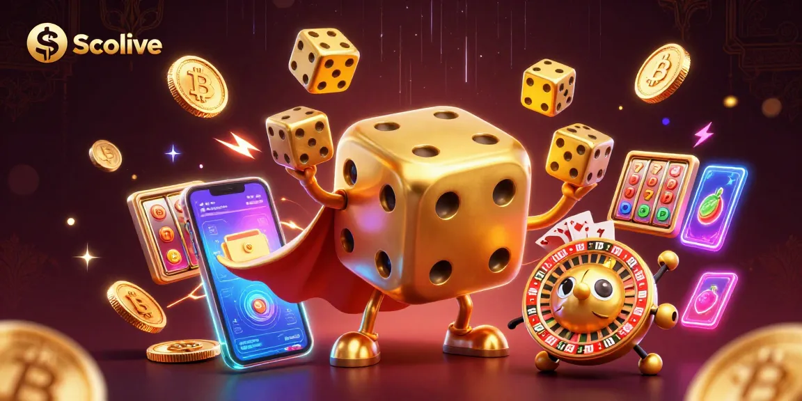 Socolive showcases a lively casino scene with a massive dice golem and vibrant slot elements.