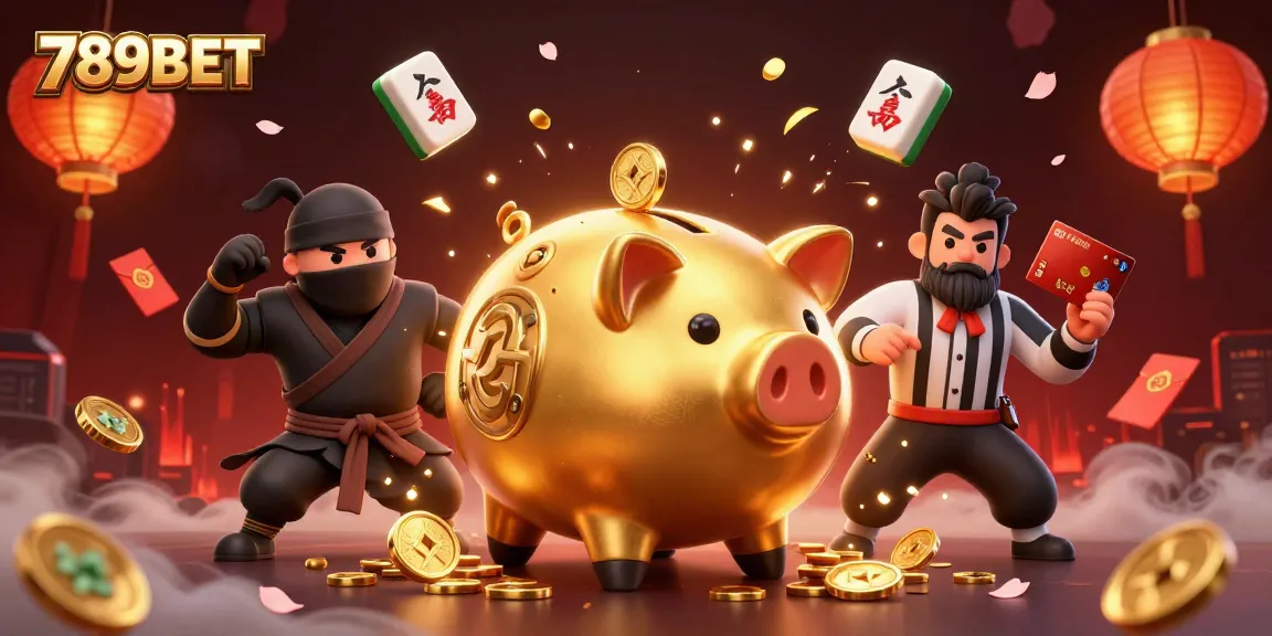 Experience dynamic gaming with 789BET's vibrant illustration showcasing a sumo wrestler surrounded by casino elements.