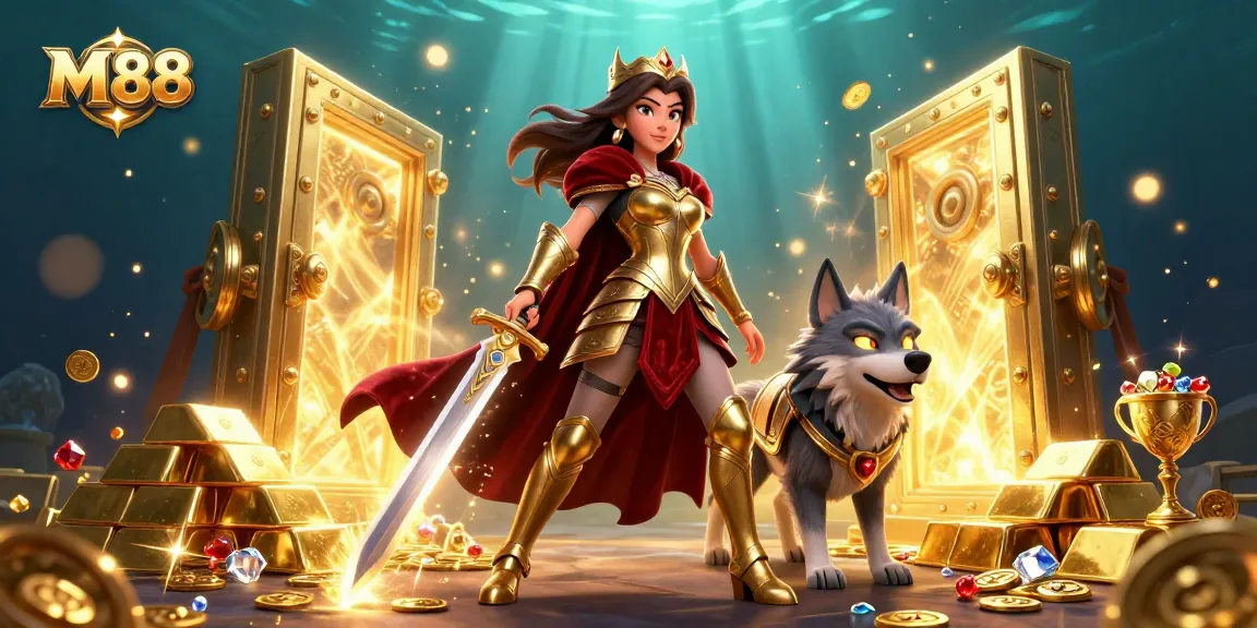 M 88 offers thrilling jackpots and stunning visuals in a vibrant casino environment filled with treasure and excitement.