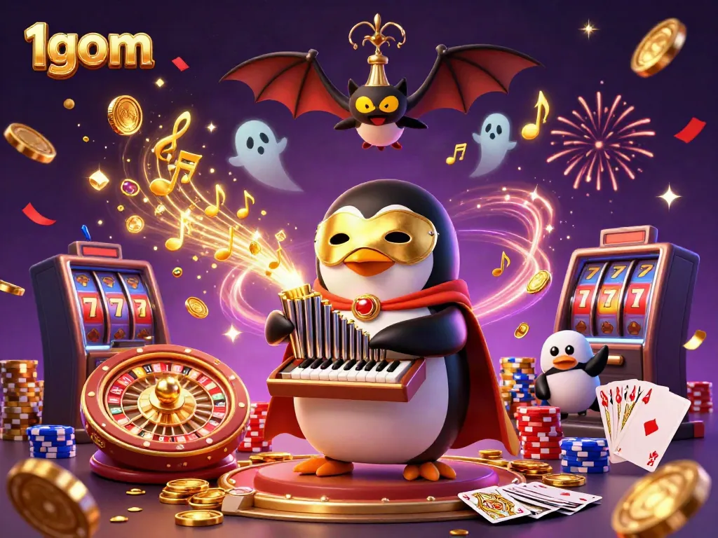 1gom brings you a lively casino scene with animated characters celebrating wins.
