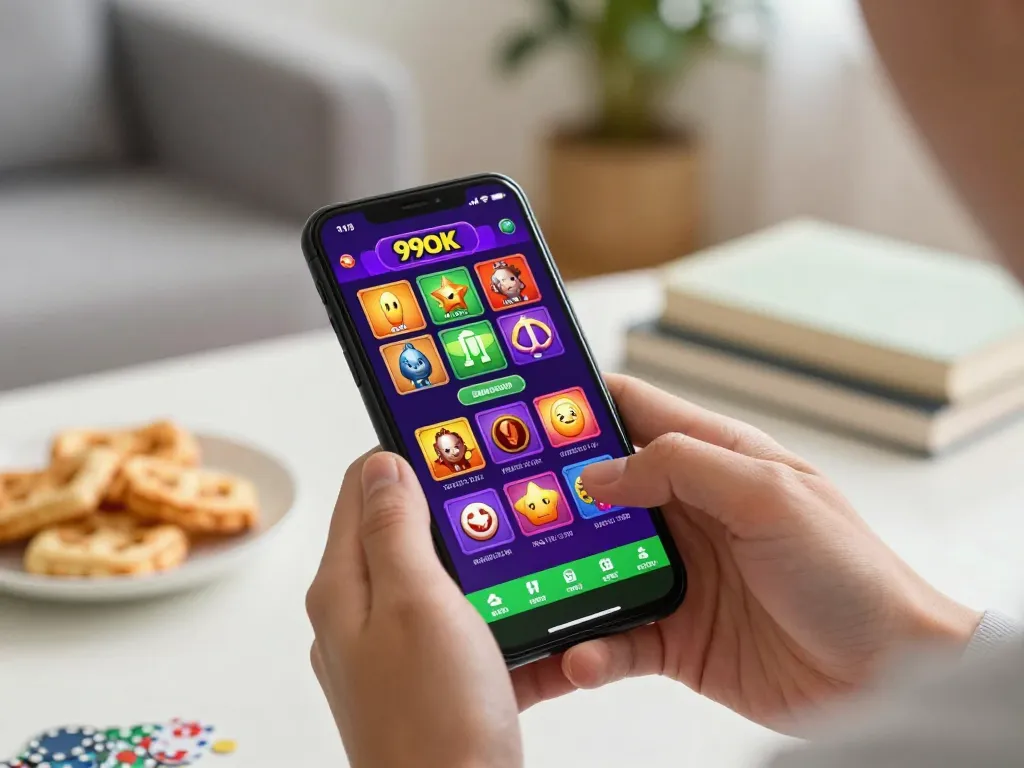 Player engaging with 99OK casino app on a smartphone during exciting mobile gaming session
