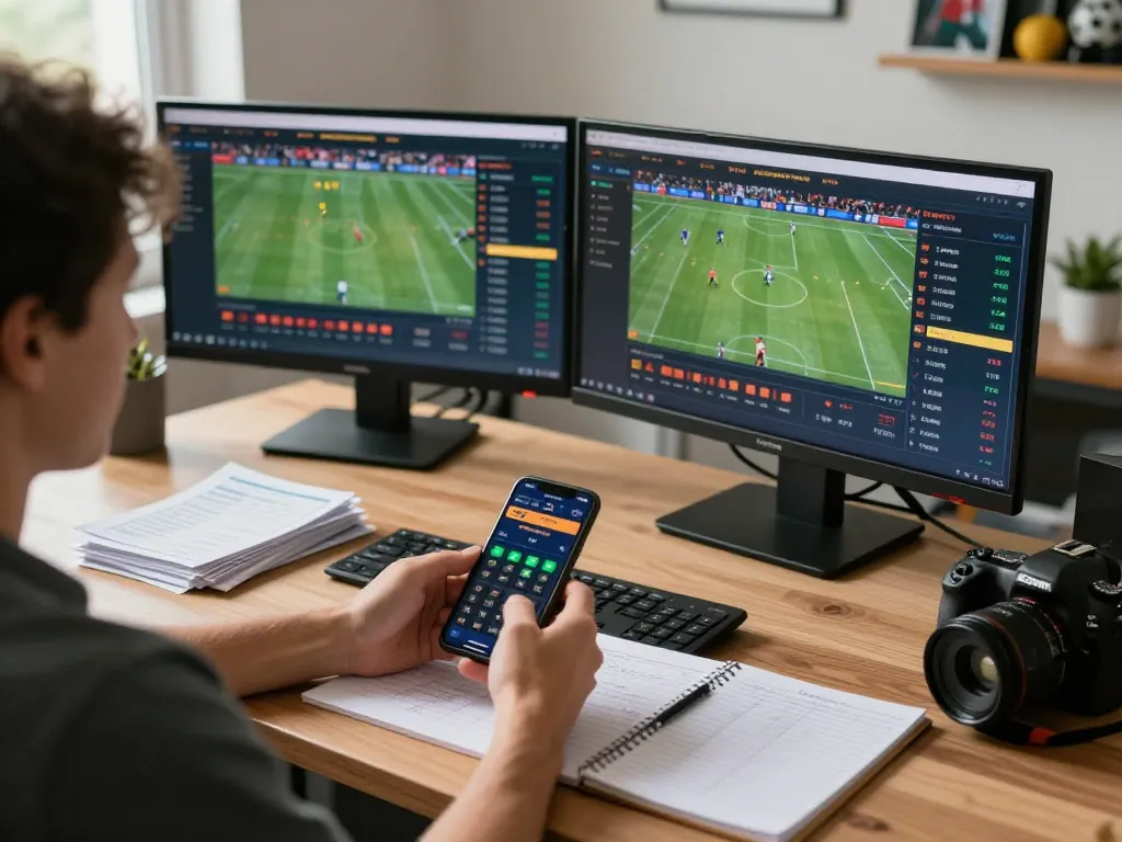 Player strategizing sports bets on M88 platform, showcasing live odds and engaging atmosphere.