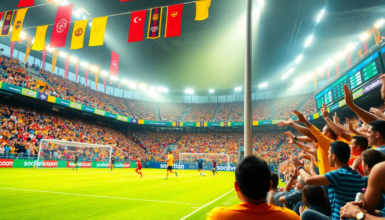Socolive.network showcases an exciting live soccer match with cheering fans and vibrant action.
