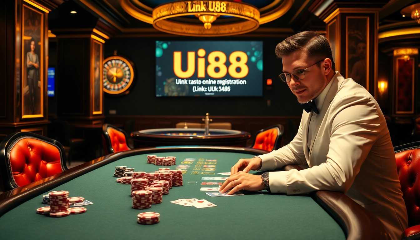 Engage with thrilling gameplay at UU88 with vibrant poker chips and cards for an enriched gambling experience.