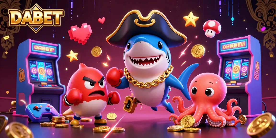 DABET captures the excitement of online gambling with a vibrant illustration featuring a pirate shark, pufferfish, and octopus.