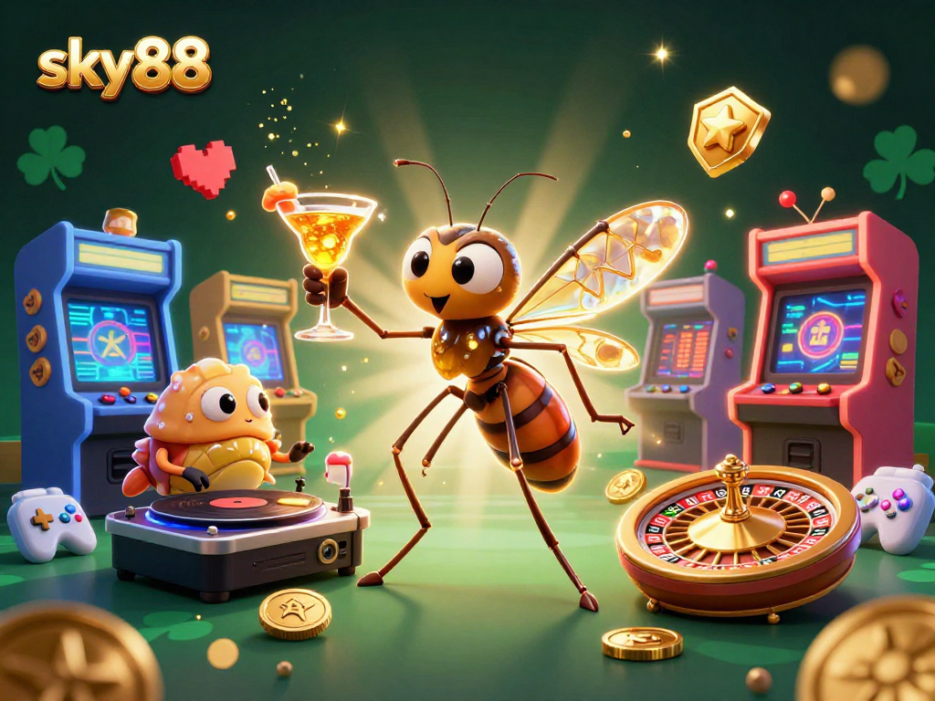 Experience thrilling gameplay with sky88 amid colorful arcade machines and engaging casino elements.