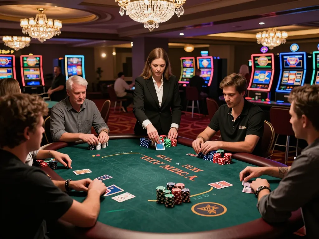 Engaging poker gameplay at VIN777 casino featuring players and vibrant atmosphere