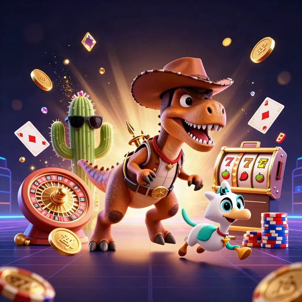 T-Rex cowboy, cactus con occhiali e roadrunner tra monete d’oro e fiches