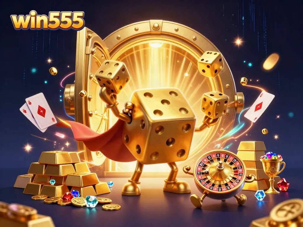 Experience thrilling wins at win555 with dynamic golden dice characters and vibrant casino themes.