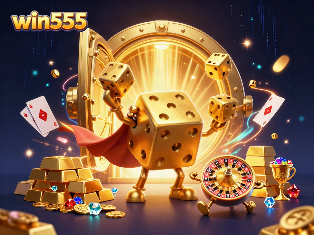 Experience thrilling wins at win555 with dynamic golden dice characters and vibrant casino themes.