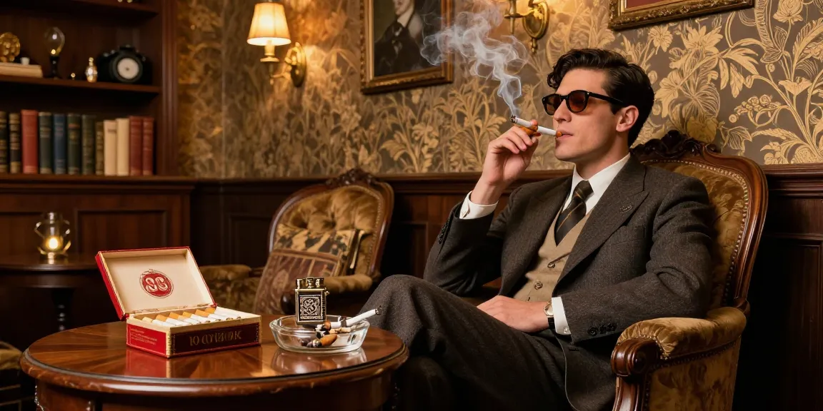 Individual enjoying rokok 88 cigarettes in a vintage lounge setting with warm lighting and elegant decor.