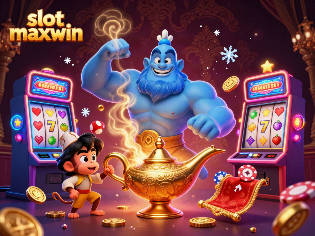 Engage with slot maxwin's thrilling jackpot experience featuring a vibrant genie and magic carpet!