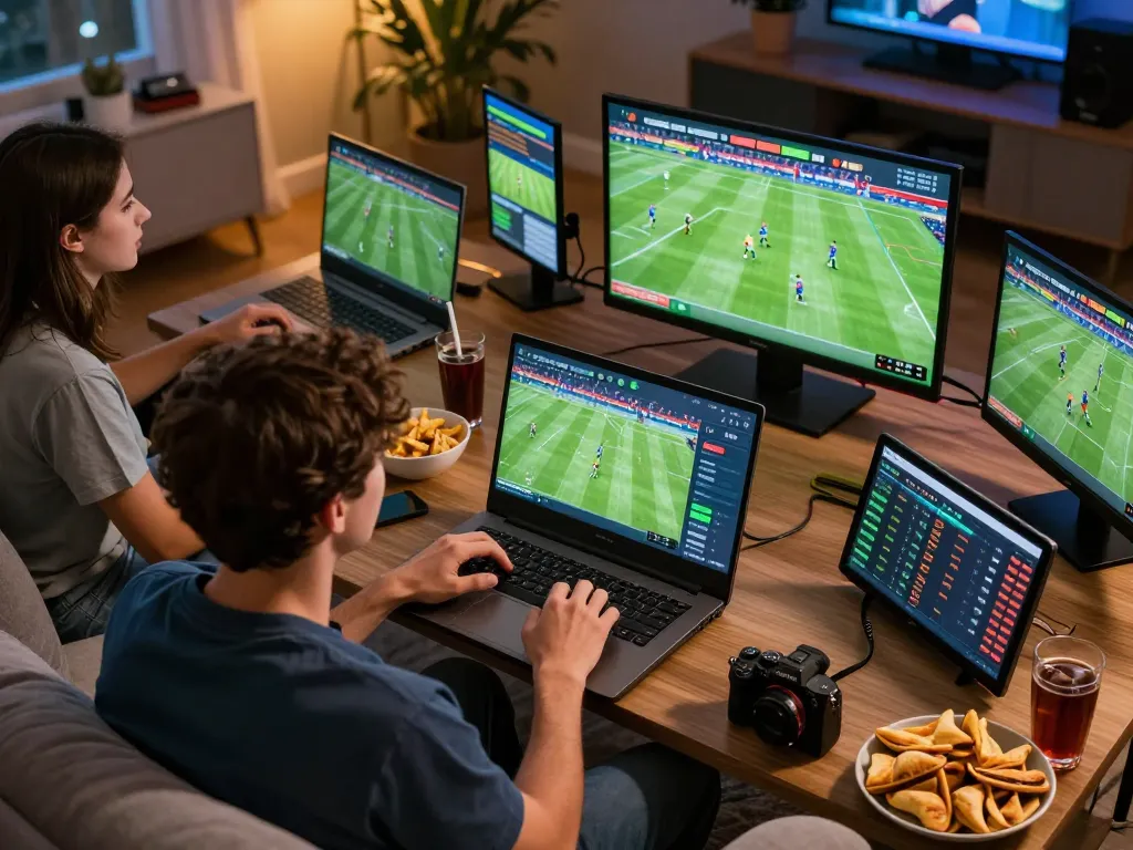 Engaging sports betting session showcasing vsc platform with live match screens.