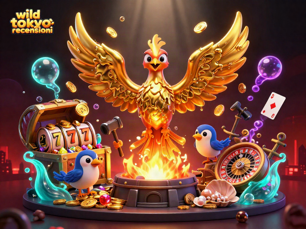 Experience wild tokyo recensioni through dynamic casino-themed illustration filled with gold coins and vibrant gaming elements.