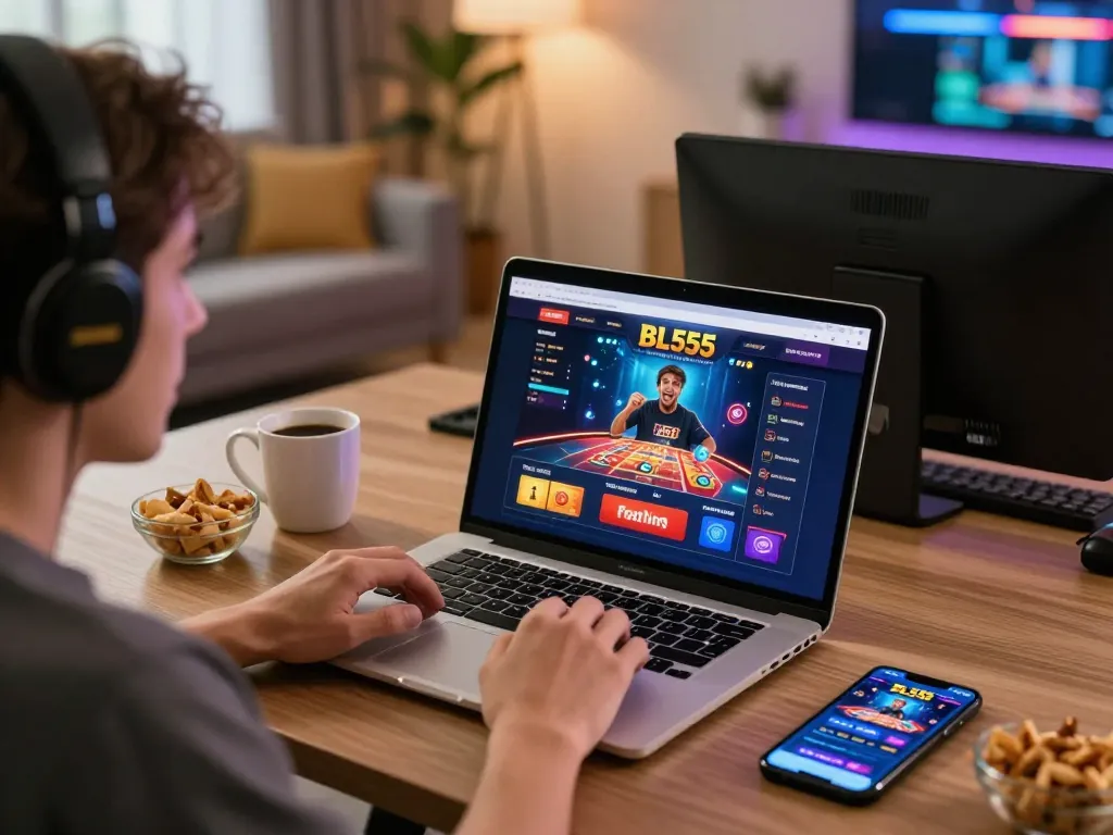 Engage with nhà cái bl555 through exciting online gaming sessions on a laptop.
