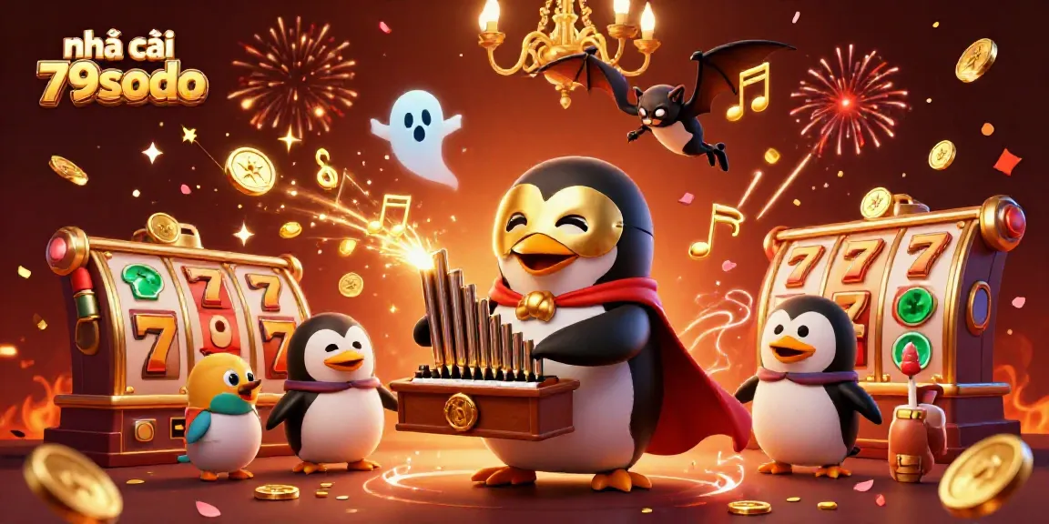 Experience the thrill of nhà cái 79sodo with a lively 3D casino scene filled with golden coins and slot reels.