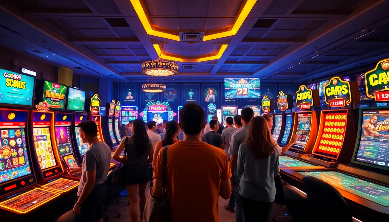 Dynamic representation of diverse players enjoying GO99's online gaming platform with various games displayed.