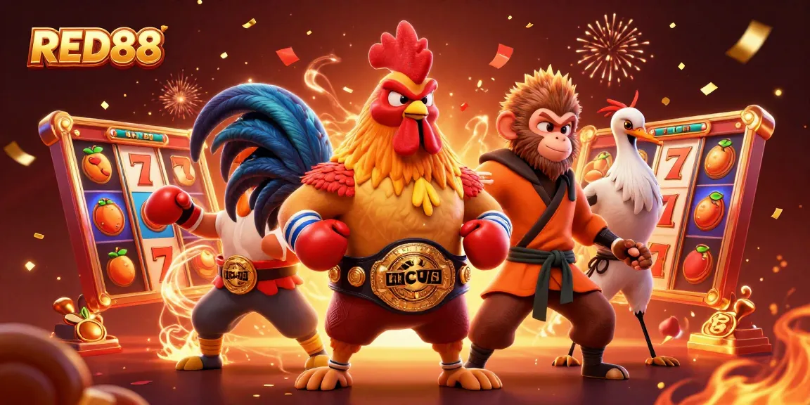Experience thrilling slots excitement with RED88 in this vibrant 3D illustration capturing casino energy.