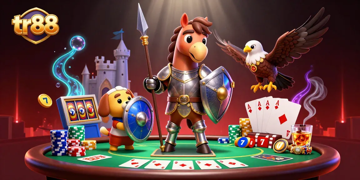 Experience winning poker action with tr88, featuring vibrant casino elements and medieval characters.