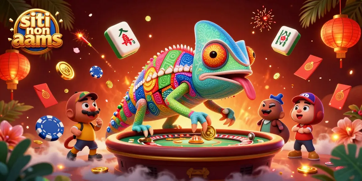 Experience exciting gaming with siti non aams at a vibrant casino illustration featuring a chameleon owner.