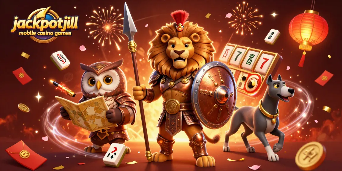 Experience jackpotjill mobile casino games with a vibrant 3D illustration showcasing slots and dynamic characters.